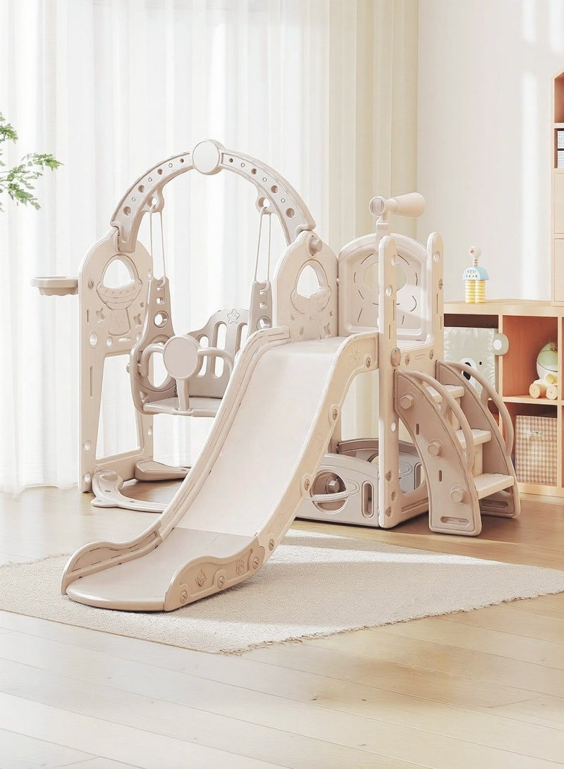 HAVERTYS "5-in-1 Kids Slide & Swing Set with Basketball Hoop, Storage Box & Telescope – Indoor/Outdoor Toddler Toy Playground " - Image 1